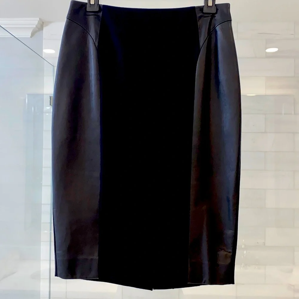 Black Knit & Vegan Leather Pencil Skirt - Picture 1 of 2